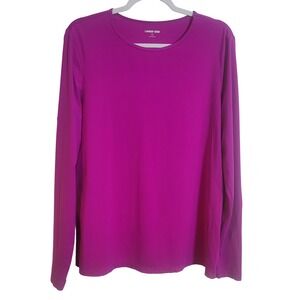 Lands End Womens Magenta Pink Long Sleeve Rash Guard Top Large L 14-16 Stretch